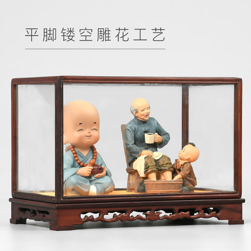 定制红酸枝木雕花玻璃罩子展示盒红木防尘罩佛像花瓶文玩宝笼底座 - 图0