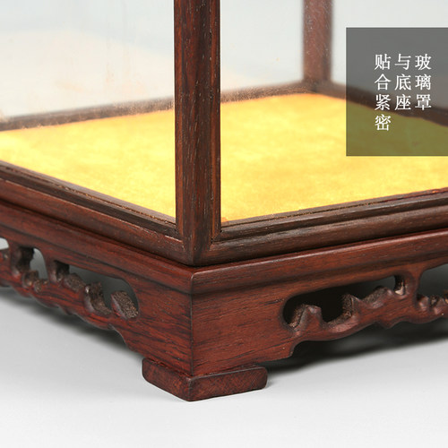 定制红酸枝木雕花玻璃罩子展示盒红木防尘罩佛像花瓶文玩宝笼底座 - 图2