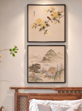 喜上枝头宋代美学卧室床头挂画新中式茶室装饰画禅意寓意好组合画
