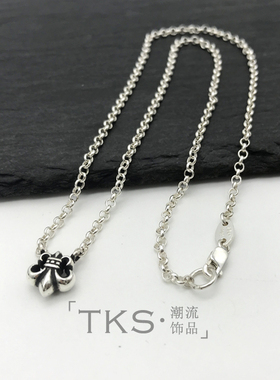 纯银短款复古船锚项链百搭童军花