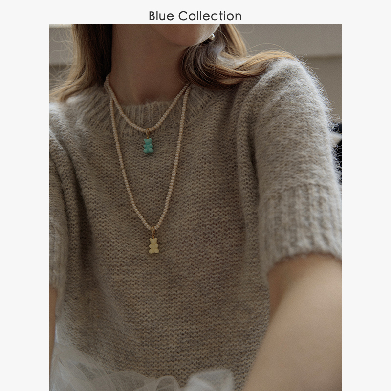 BLUE COLLECTION 臻选挚爱马海毛 圆领半袖毛衣女温柔复古针织衫