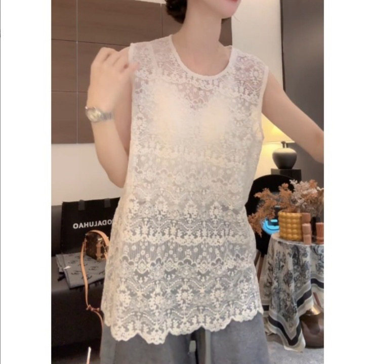 2025秋冬新款韩版时尚百搭圆领无袖蕾丝背心女修身显瘦上衣7411,淘宝优惠券,粉丝福利购,淘宝优惠卷