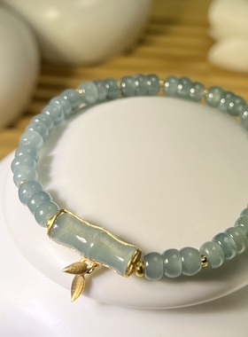 天然A货冰种蓝水翡翠算盘珠手链玉竹手串新中式国风原创女款925银