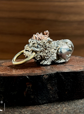 银小貔貅青炙手把件全纯银招财小号皮丘挂件国潮原创包挂钥匙扣