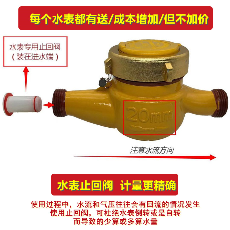 出租屋专用水表 防滴水防空转 自来水表4分6分 家用冷水表DN15/20 - 图1