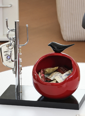 法式红钥匙收纳玄关摆件轻奢高级感中古入户门口鞋柜装饰品托盘