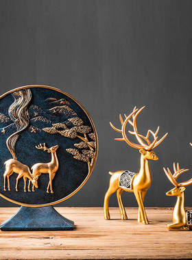 小鹿屏风电视柜软装饰品摆件酒柜中式禅意新中式茶室角几桌面摆设