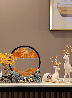 水晶发财树流沙画创意摆件沙漏新中式客厅禅意玄关酒柜解压装饰品