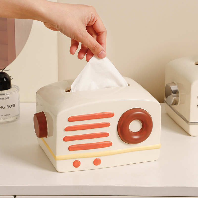 高级感陶瓷收音机纸巾盒创意小众可爱纸抽盒卧室书房办公室抽纸盒