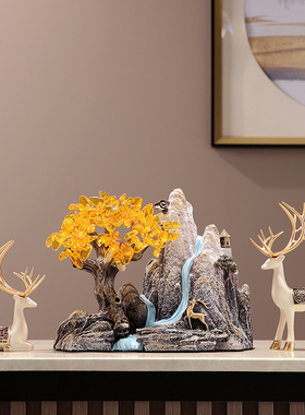 伽亿中式高山流水发财树摆件