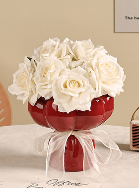 手捧花瓶假花仿真花摆件客厅装饰花餐桌仿生开放格玄关柜装饰摆件