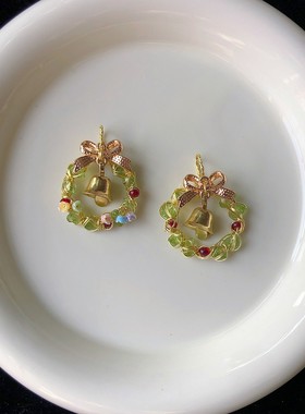 SUYI 圣诞花环 原创设计 绿色橄榄石手工绕线吊坠圣诞节闺蜜礼物