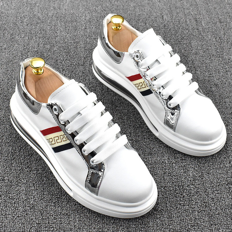 2025新款男士时尚亮片拼色牛皮休闲鞋气垫运动板鞋潮百搭透气皮鞋,淘宝优惠券,粉丝福利购,淘宝优惠卷