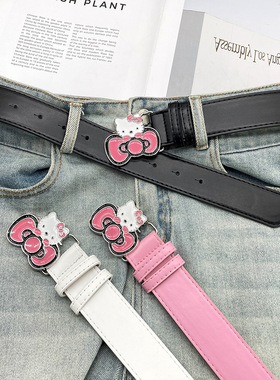hello kitty粉色KT猫头带钻腰带女款千禧辣妹y2k皮带百搭牛仔裤带