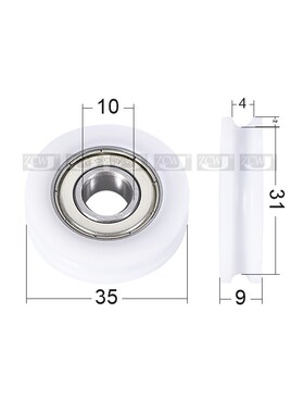 U槽凹轮POM尼龙包胶包塑轴承轮内径10*35*9mm 凹槽滑轮小滑轮直销