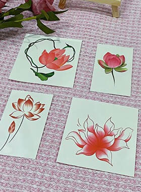 国风唯美莲花纹身贴高颜值荷花贴