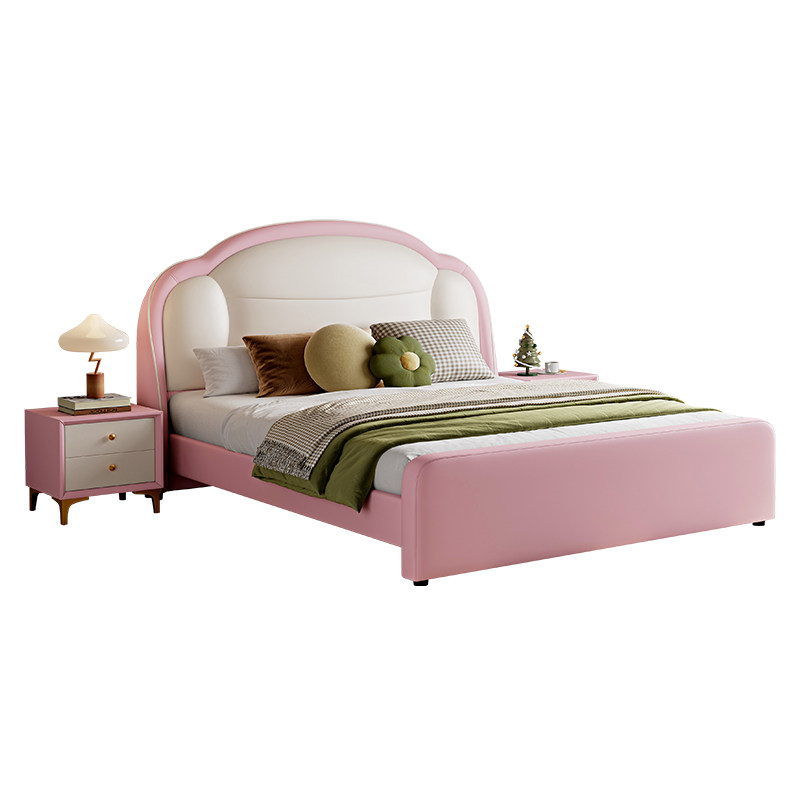 轻奢儿童真皮床女孩卧室公主床奶油硅胶皮单双人青少年1米2男孩床,淘宝优惠券,粉丝福利购,淘宝优惠卷