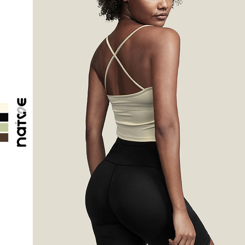 含垫可外穿瑜伽背心女带胸垫速干背心内衣二合一运动瑜伽服吊带夏 - 图0