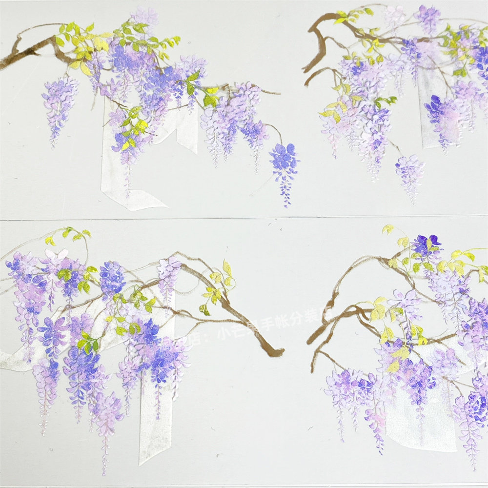 手帐分装胶带藤纱萝缀zero淡紫花朵丝带古风PET素材账手机壳贴纸 - 图0