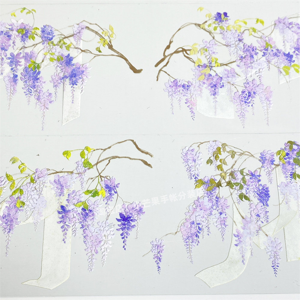 手帐分装胶带藤纱萝缀zero淡紫花朵丝带古风PET素材账手机壳贴纸 - 图1