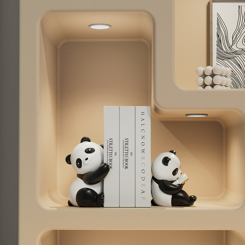 创意熊猫书档摆件家居饰品现代酒柜书房电视柜玄关装饰高级感书立 - 图0