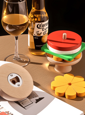 创意汉堡包隔热垫木质装饰摆件