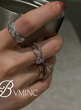 bvminc 24新款925银猪鼻子碎钻双层戒指 养马人的快乐