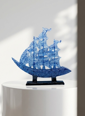 创意玻璃帆船海洋风客厅摆件