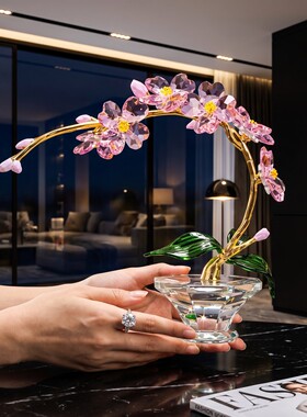 新中式粉色蝴蝶兰切面花枝摆件
