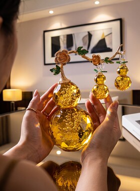 现代轻奢透明金色葫芦花枝摆件