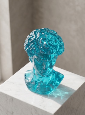 北欧风蓝色人物雕塑摆件客厅书房