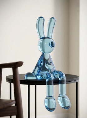 蓝色玻璃兔子装饰摆件客厅艺术