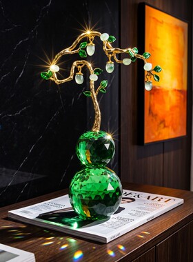 轻奢青绿色切面葫芦玄关摆件