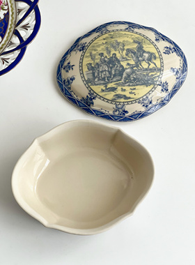 皇家雅顿中古瓷器 布纹柠檬黄战马系列釉中彩黑瓷首饰盒皇室御用