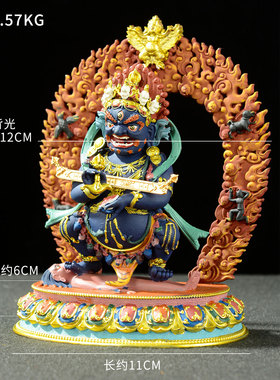 藏村铜彩绘红棒玛哈噶啦铜像摆件