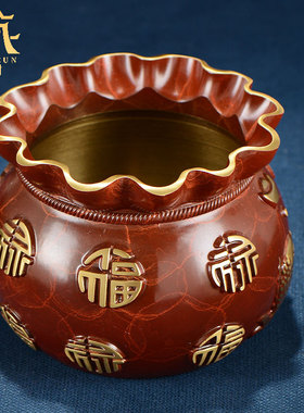 藏村黄铜聚宝盆米缸摆件乔迁新居