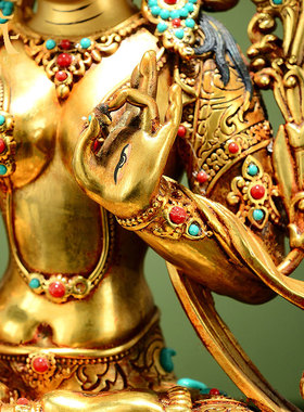 镶嵌宝石家居摆件藏村铜鎏金雕花