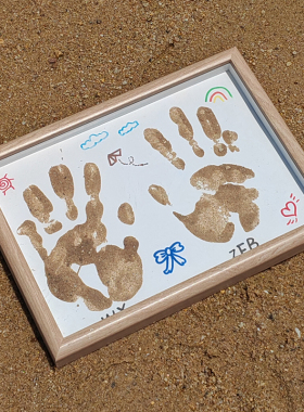 沙滩手印画情侣手印相框diy油画颜料520情人节礼物纪念送男友闺蜜