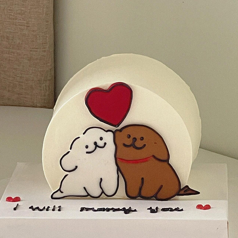 七夕情人节蛋糕装饰摆件线条小狗狗亚克力插件插牌情侣纪念日表白