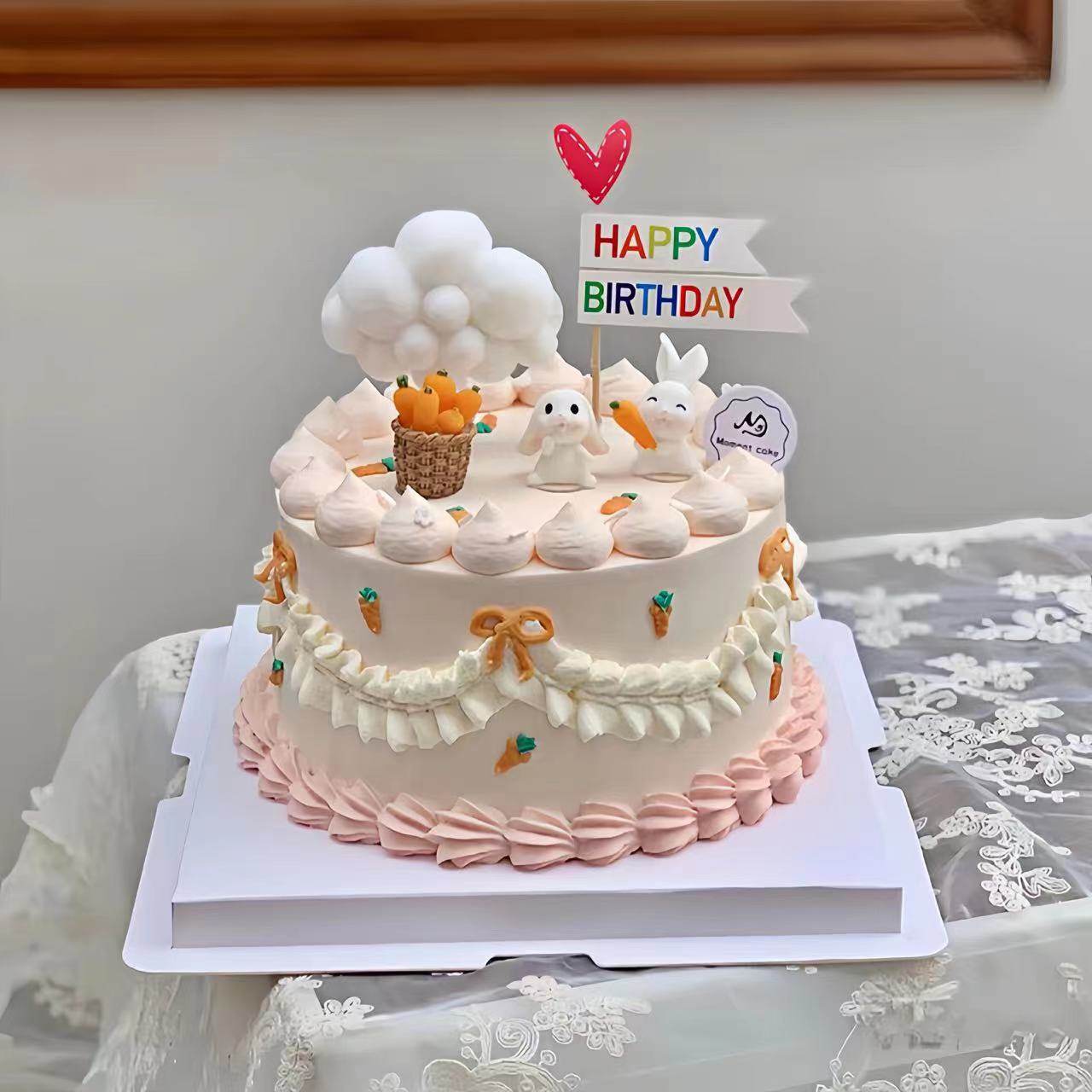 兔宝宝周岁满月百天蛋糕装饰摆件可爱兔子男孩女孩生日甜品台插件