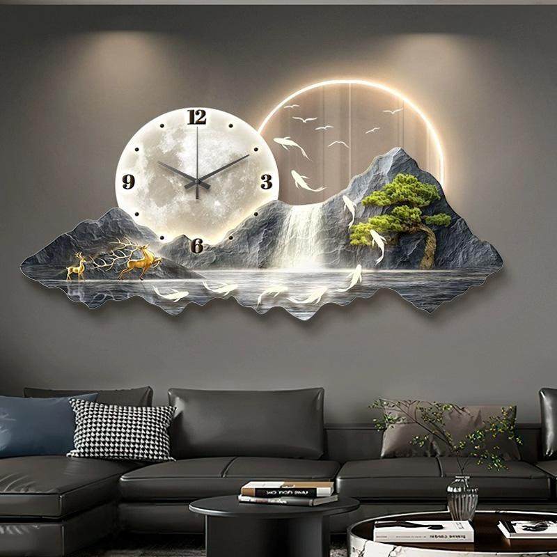 日照金山餐厅钟表装饰画创意时钟挂墙饭厅餐桌挂画轻奢客厅挂钟画,淘宝优惠券,粉丝福利购,淘宝优惠卷