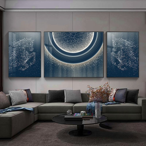 客厅现代轻奢高级感装饰画大气沙发背景墙挂画马到成功三联画壁画 - 图2