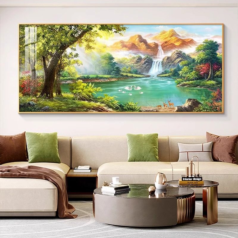 客厅聚宝盆山水靠山沙发背景墙装饰画高档大气新款壁画办公室挂画,淘宝优惠券,粉丝福利购,淘宝优惠卷
