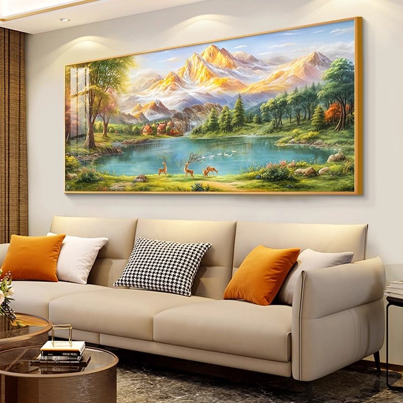 客厅聚宝盆山水靠山沙发背景墙装饰画高档大气新款壁画办公室挂画,淘宝优惠券,粉丝福利购,淘宝优惠卷