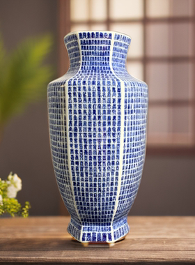 景德镇花瓶摆件客厅玄关博古架插花瓷器福寿瓶新中式装饰