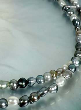 稀缺熊猫点位2.5-3mm纯天然无核大溪地Keshi澳白混彩925纯银项链