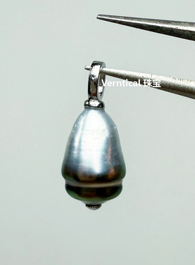 极光铂金灰炫彩大溪地无核Keshi纯天然海水黑珍珠925纯银吊坠