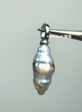 极光铂金灰大溪地无核Keshi纯天然海水黑珍珠925纯银吊坠