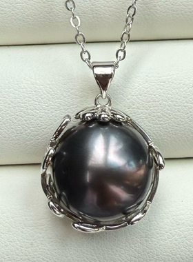 一物一拍巨大15mm正圆大溪地巧克力豆天然珍珠吊坠项链
