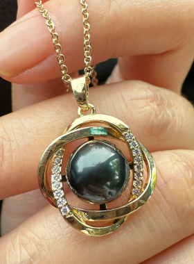 一物一拍钢琴黑正圆极光大溪地黑珍珠天然珍珠项链可调节